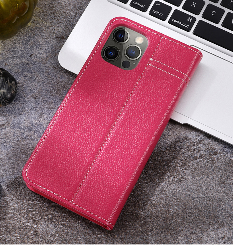 gebei适用iphone12pro max牛皮荔纹手机壳翻盖苹果12mini插卡皮套