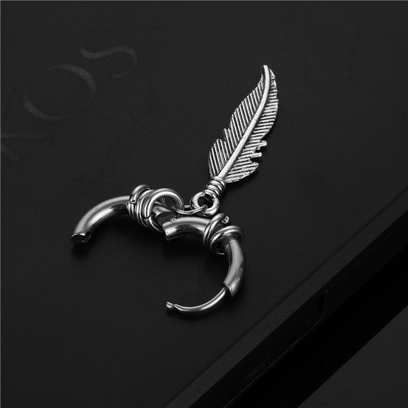 Stainless Steel Coil Earrings Feather Studs
