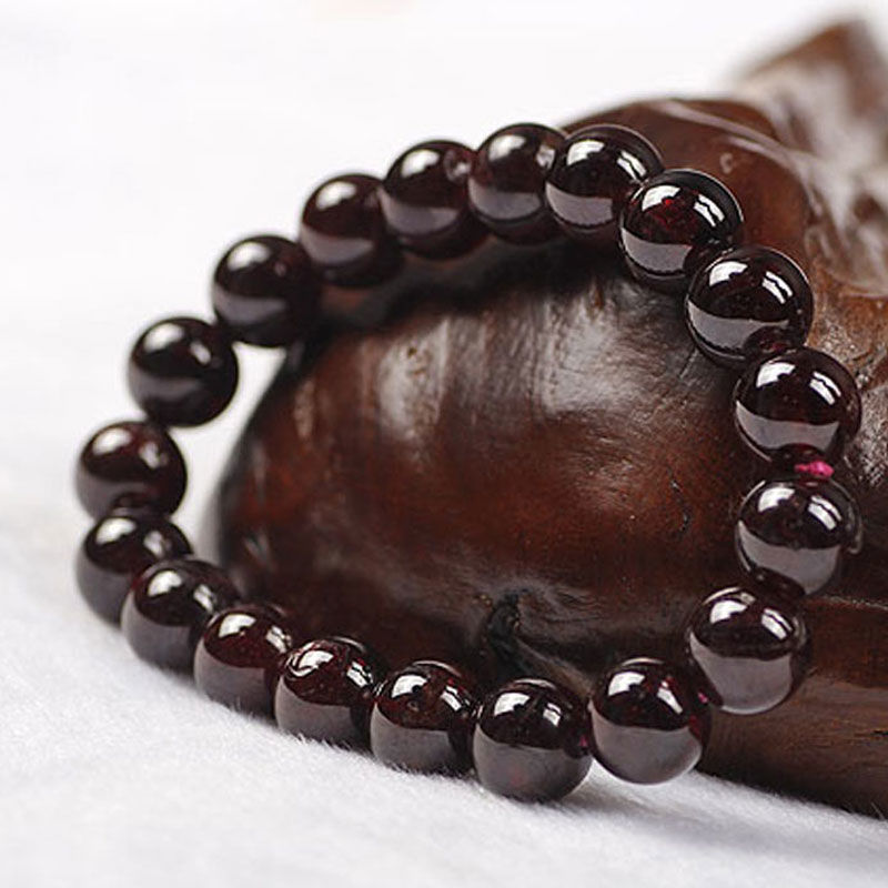 深酒红黑色石榴石手链男女士款 巴西石榴石单圈手串饰品