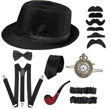 1920s男士舞会派对 礼帽 烟斗怀表 背带领带套装 跨境