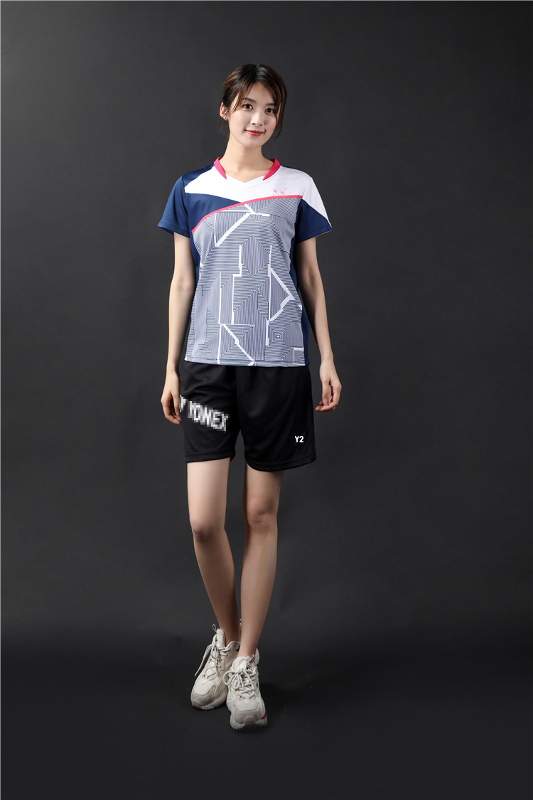 新款羽毛球服男女短袖韩国羽毛球服个性花纹运动球服时尚速干3602