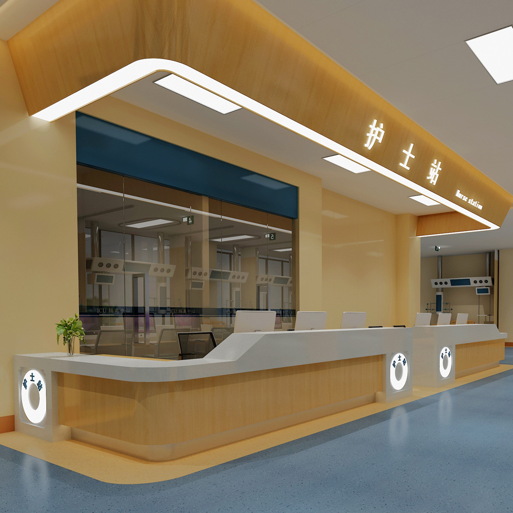 医院小型服务台导医台导诊台巴台烤漆木纹弧形前台接待吧台