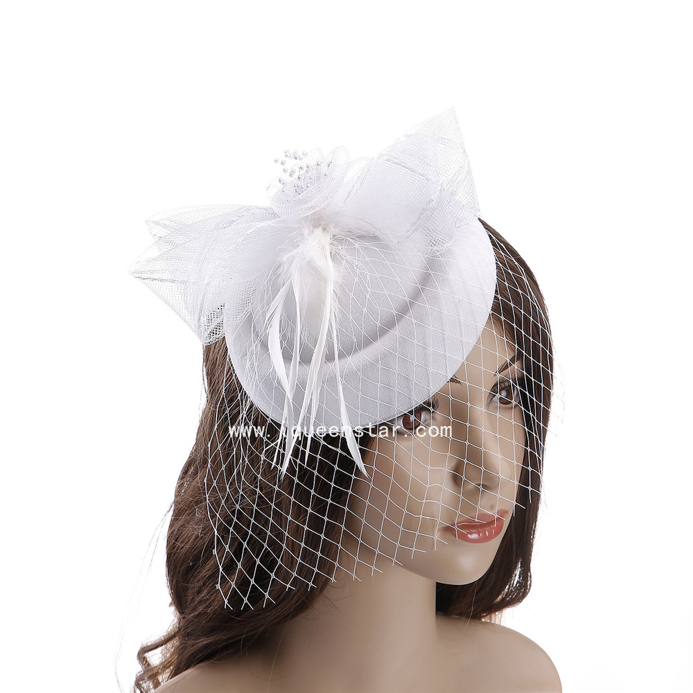 欧美热销网纱礼帽 ins羽毛面纱线格子蝴蝶结宴会头饰礼服配饰批发