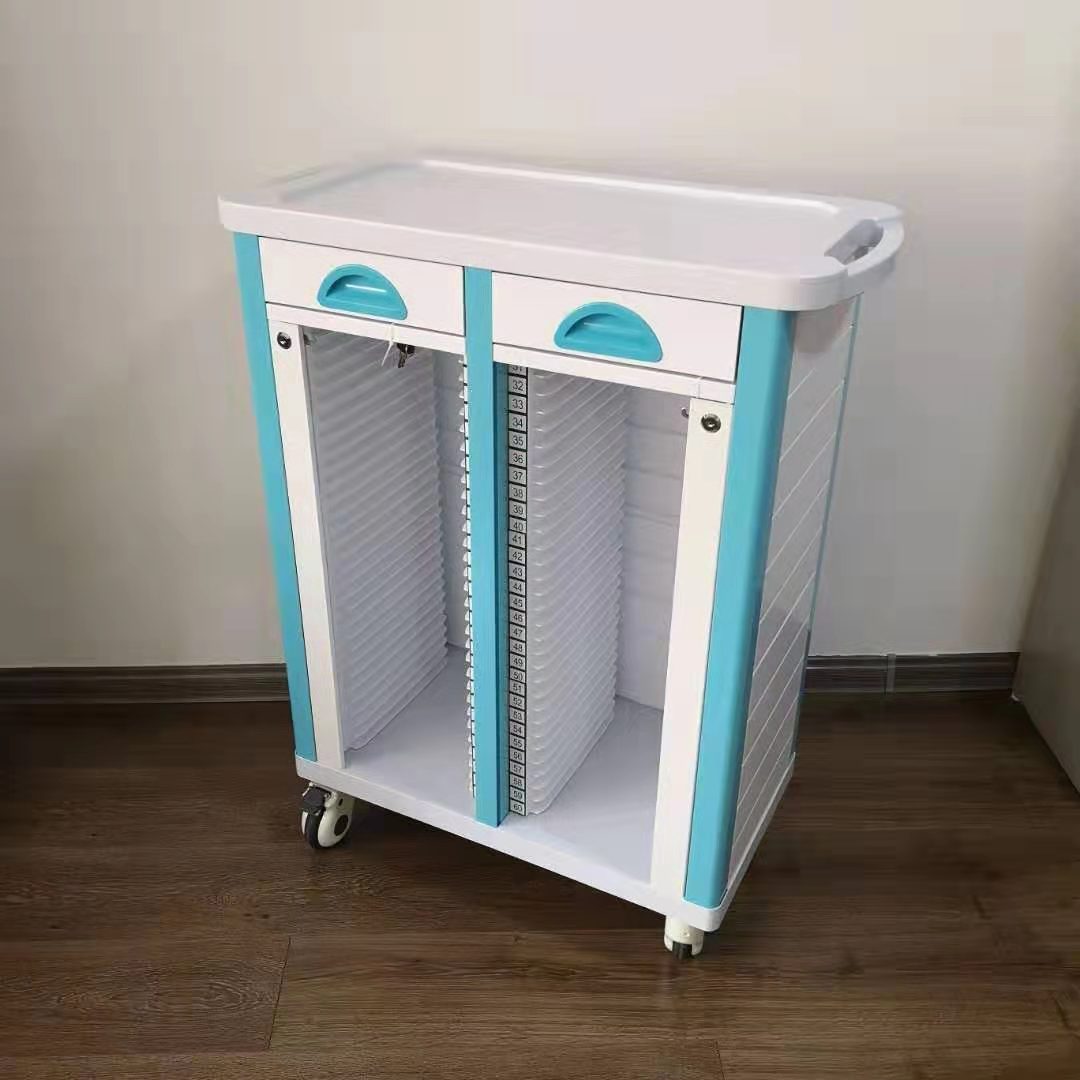 abs病历夹推车医用病例推车 加厚不锈钢单双排带抽屉病历柜医院