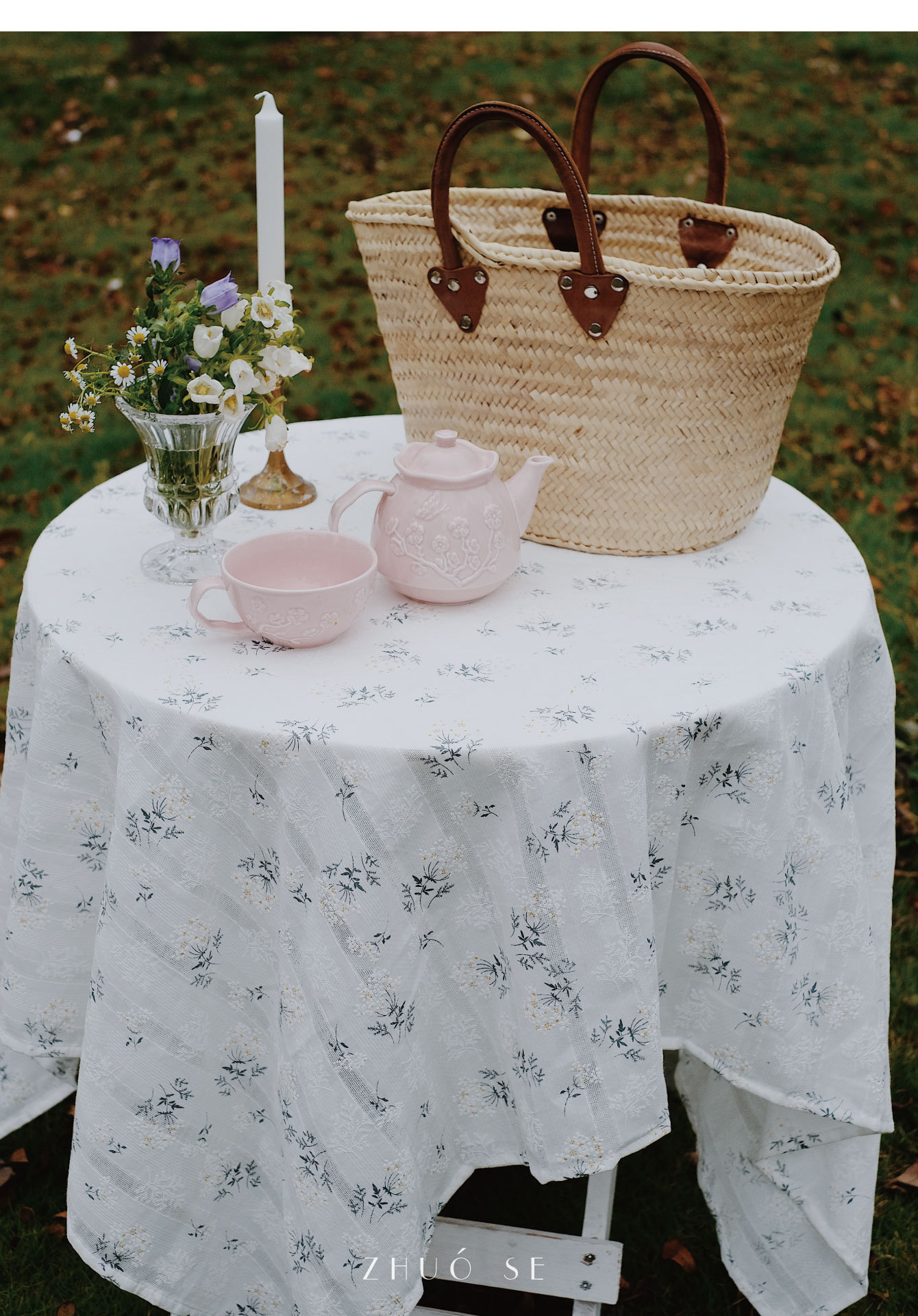 zhuose 法式田园碎花桌布蕾丝印花餐桌布桌垫拍摄背景布野餐布