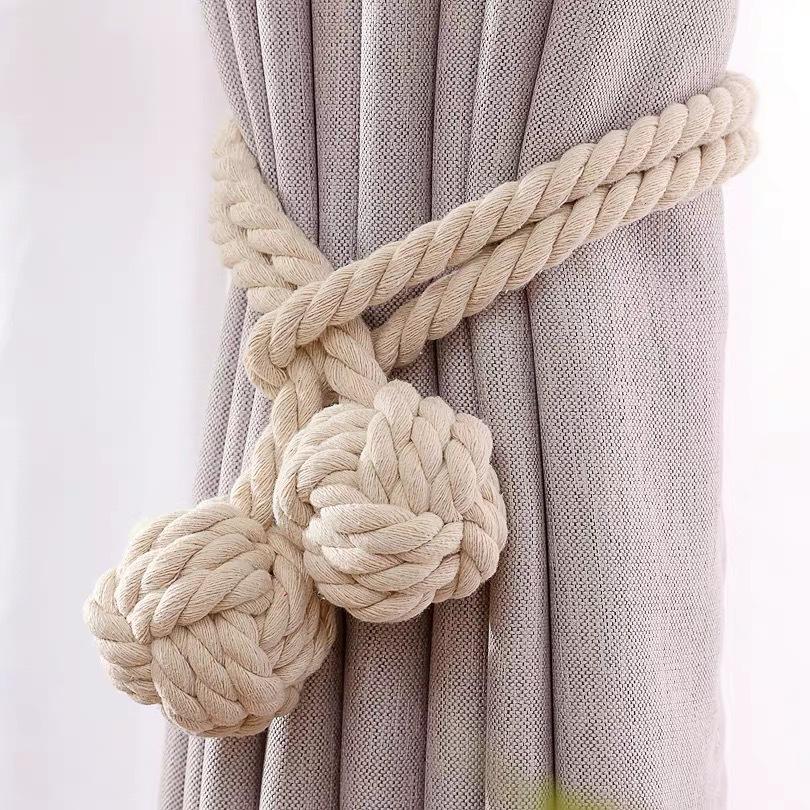 北欧简约窗饰绑球手工编织棉线绑带挂球装饰创意窗帘配件地摊批发
