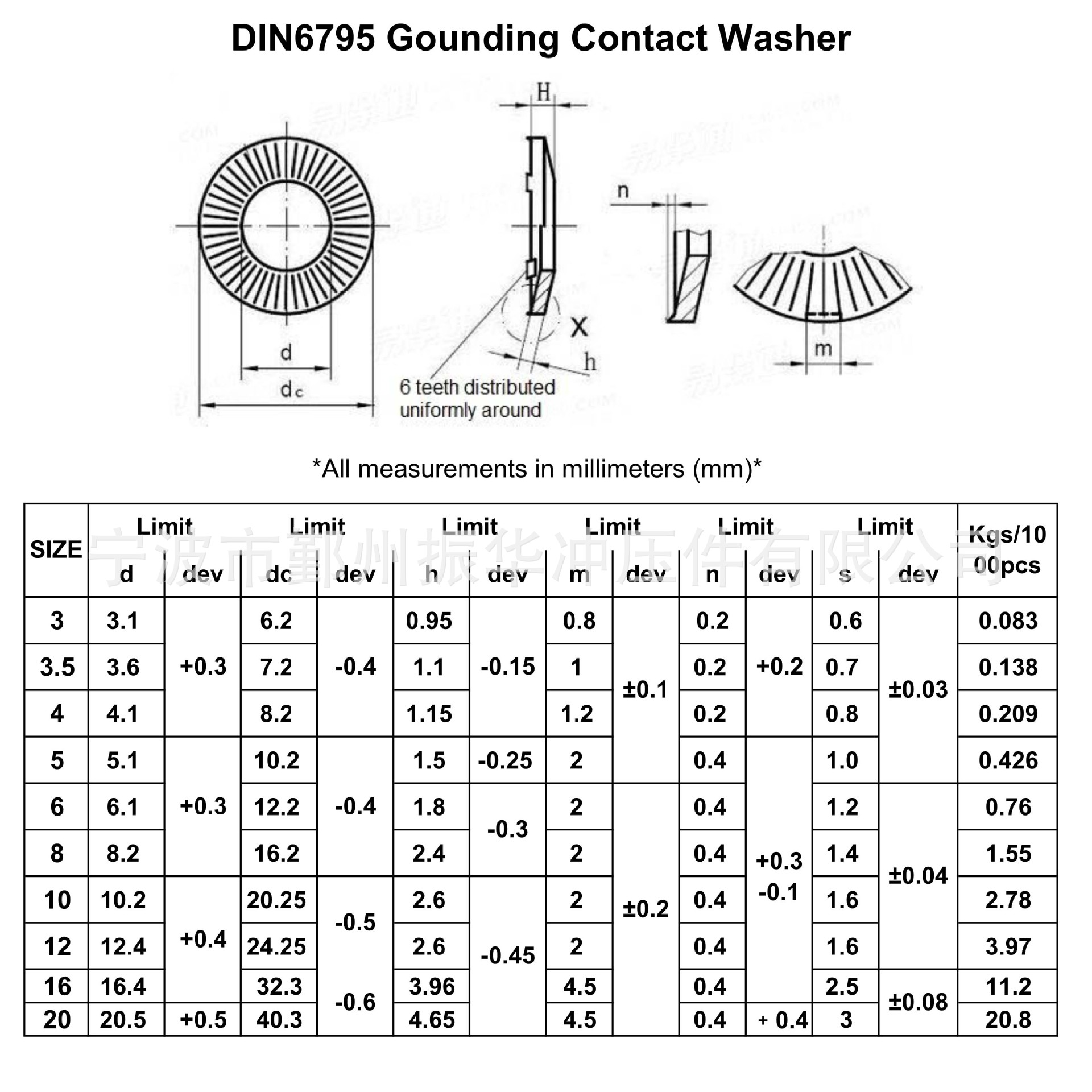 弹簧钢65mn 机械镀蓝白锌 接地垫圈 din6795 m4-m12 工厂现货
