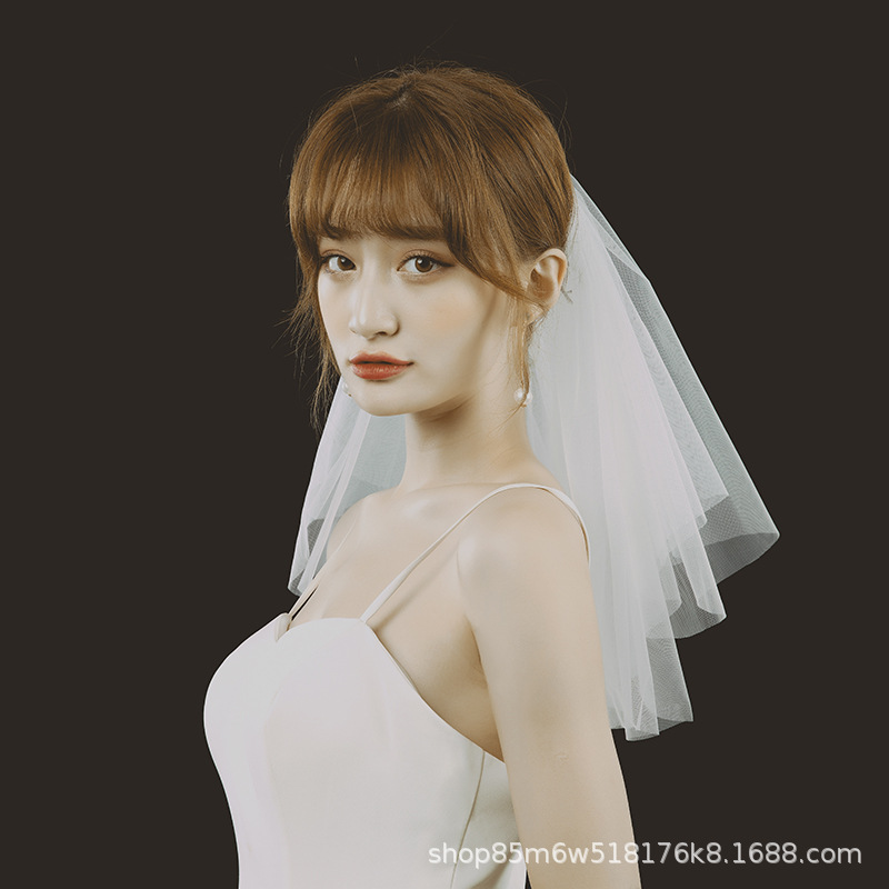 简约双层软网发夹小头纱海马体亲子儿童拍照写真头饰婚礼新娘头纱