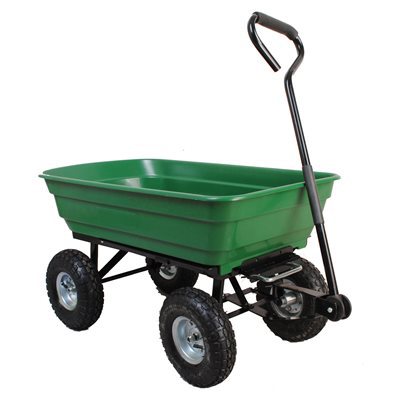 园林工具车 花园倾卸车 花园翻斗车 四轮工具车 绿色车斗 园艺