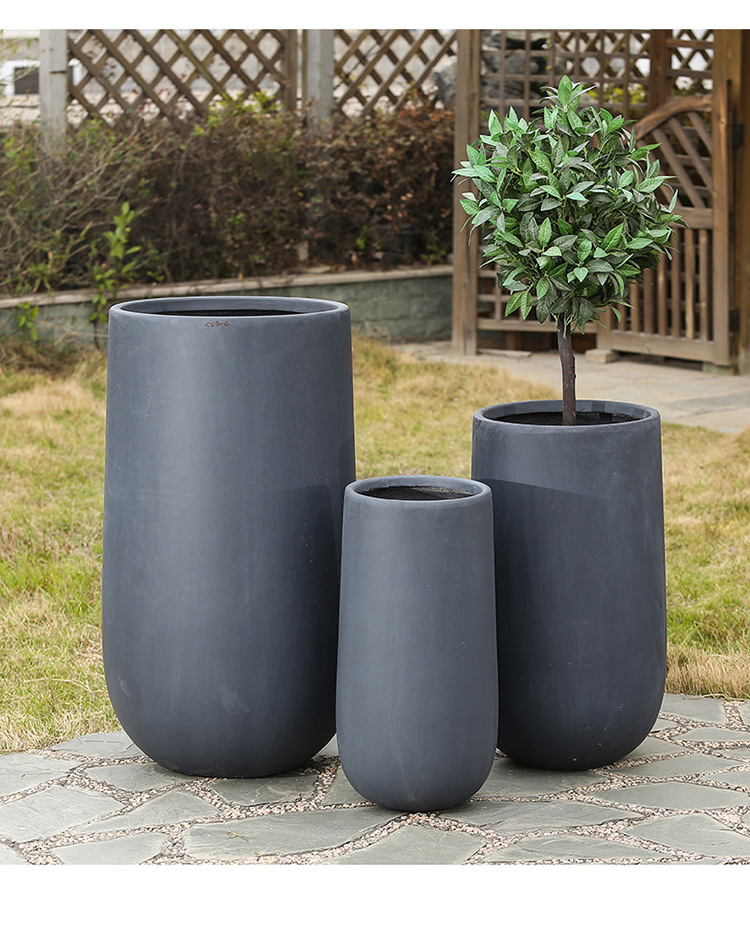 工厂直销氧化镁大号圆形花盆水泥户外落地花盆花缸客厅酒店装饰品