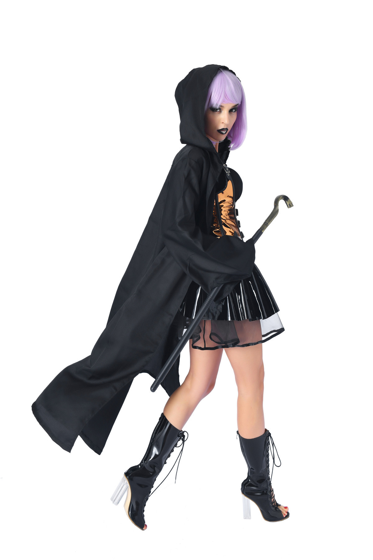 2020万圣节新款金属质感女巫吸血鬼女王演出服恐怖女巫服装巫婆装