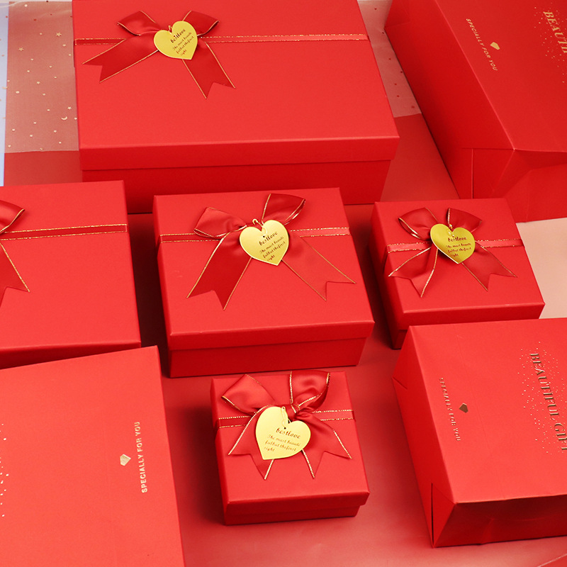 红色正方形蝴蝶结礼物盒口红化妆品纸盒现货新款天地盖礼盒伴手礼