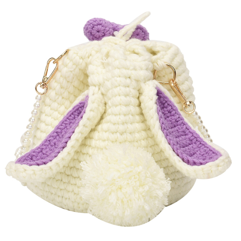 DIY Woven Wool Material Package DIY Handmade Bag Trendy Cute Bunny Pearl Chain Crossbody Bag Wool Woven