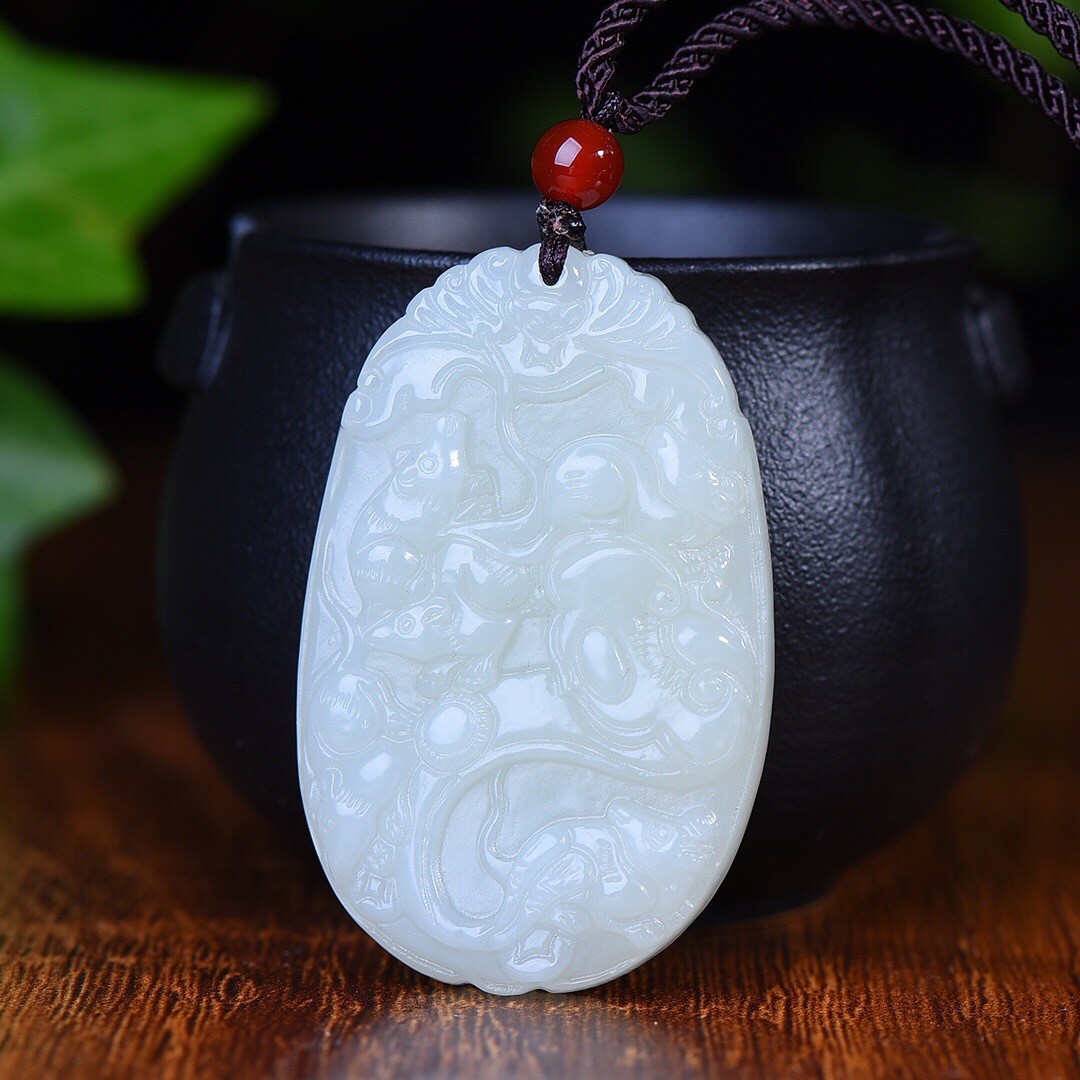 一件代发/支持复检 保真新疆和田玉白玉五鼠运财吊坠玉牌项链玉坠