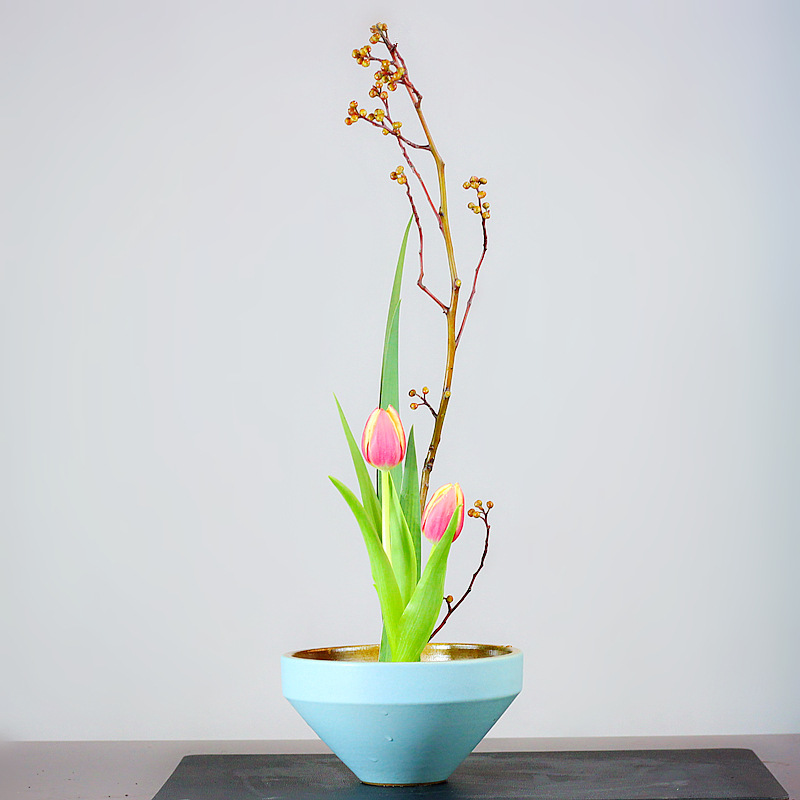 中式东方花道禅意插花器陶瓷花盆手作特色复古锥形日式池坊式花盆