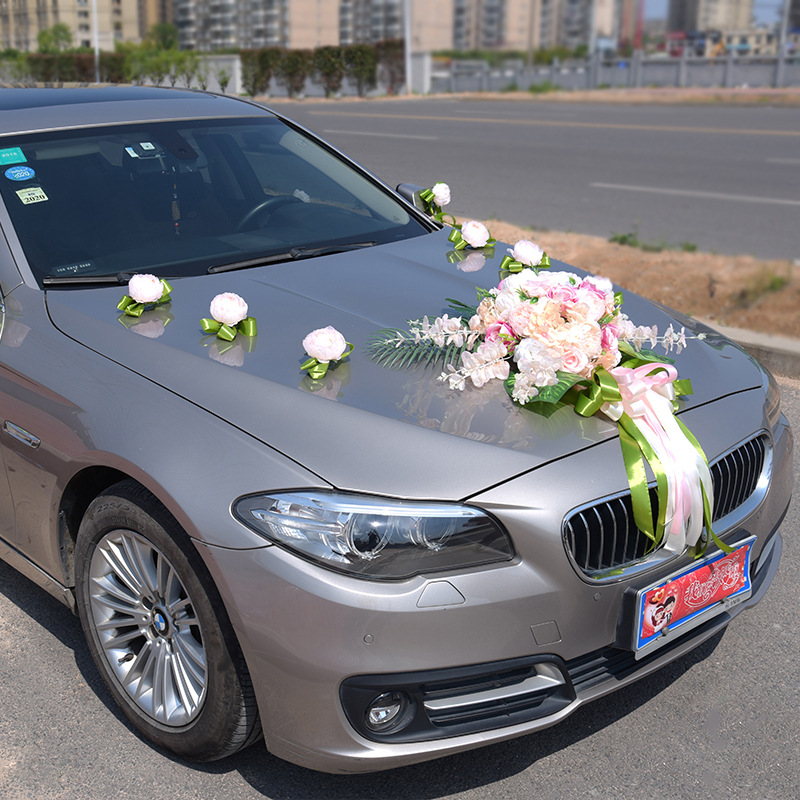 韩式森系主婚车装饰车头花套装仿真玫瑰结婚婚车香槟色结婚礼花车