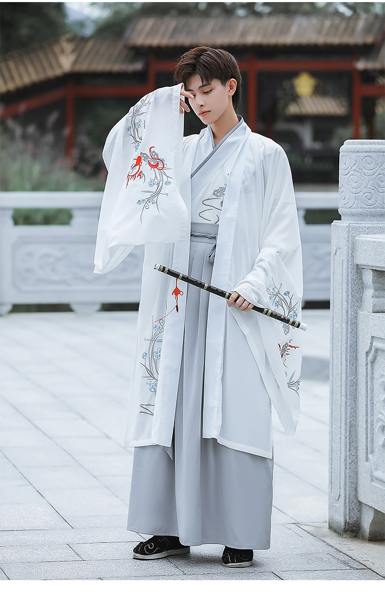 原创中国风日常汉服男刺绣花薄款大氅交领襦裙学生古装班服演出服