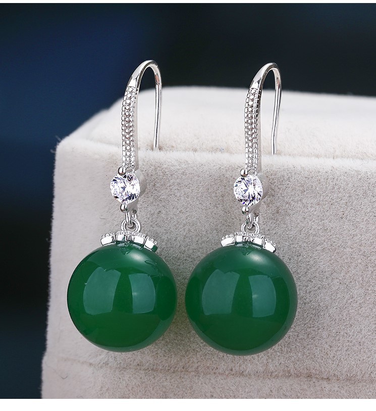 Natural Agate Earrings S925 Sterling Silver Agate Earrings Long Women's Beeswax Fashionable and Popular Earrings Anti-Allergy Earrings