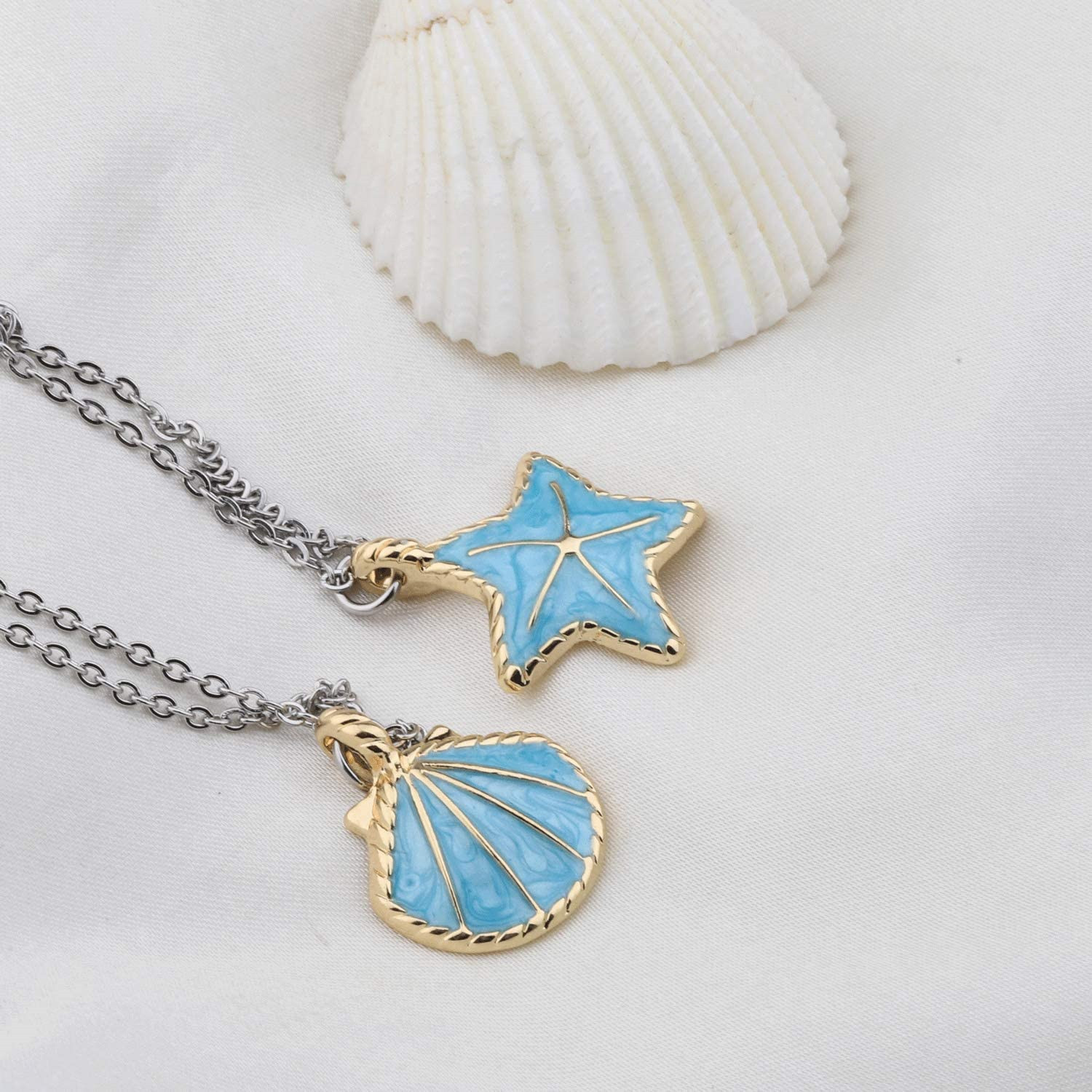 欧美外贸夏季沙滩饰品贝壳海星吊坠海洋生物韩版文艺一对情侣项链