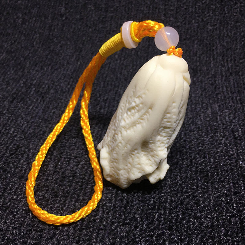 商海 象牙果雕刻小白菜百财手把件7*3.5*4cm家居茶宠摆件 礼盒装