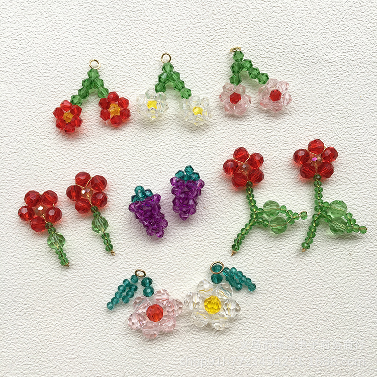 手工编织透明玻璃珠水晶珠树叶小花葡萄配件diy手作耳环头饰