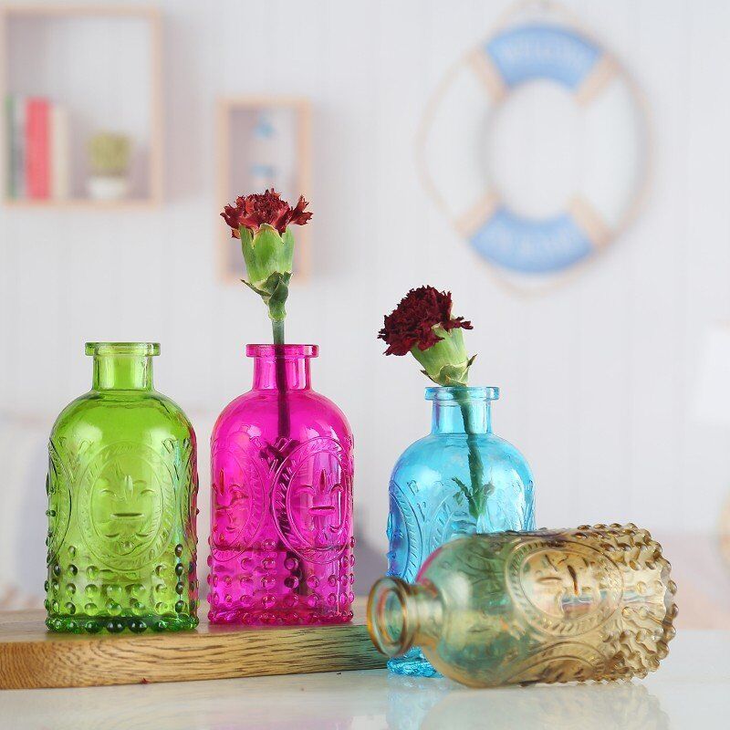 新款创意zakka 清新复古雕花玻璃瓶摆件 批发香薰瓶 玻璃花瓶