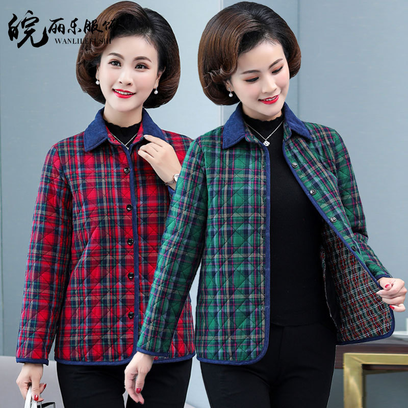 Autumn and Winter Cotton Small Cotton-Padded Jacket Middle-Aged and Elderly Women's Quilted Shirt Cotton Plaid Mother-in-Law Cotton Coat