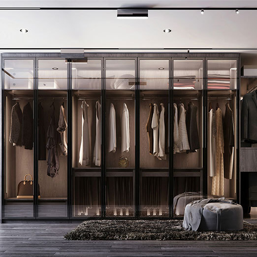 伟询极简定制衣柜衣帽间平开玻璃门衣柜卧室衣橱全屋定制