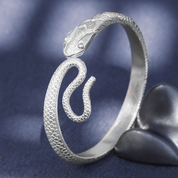 s999足银白蛇传说杨紫小白夭夭银蛇形手镯手饰生肖蛇镯子工厂直销