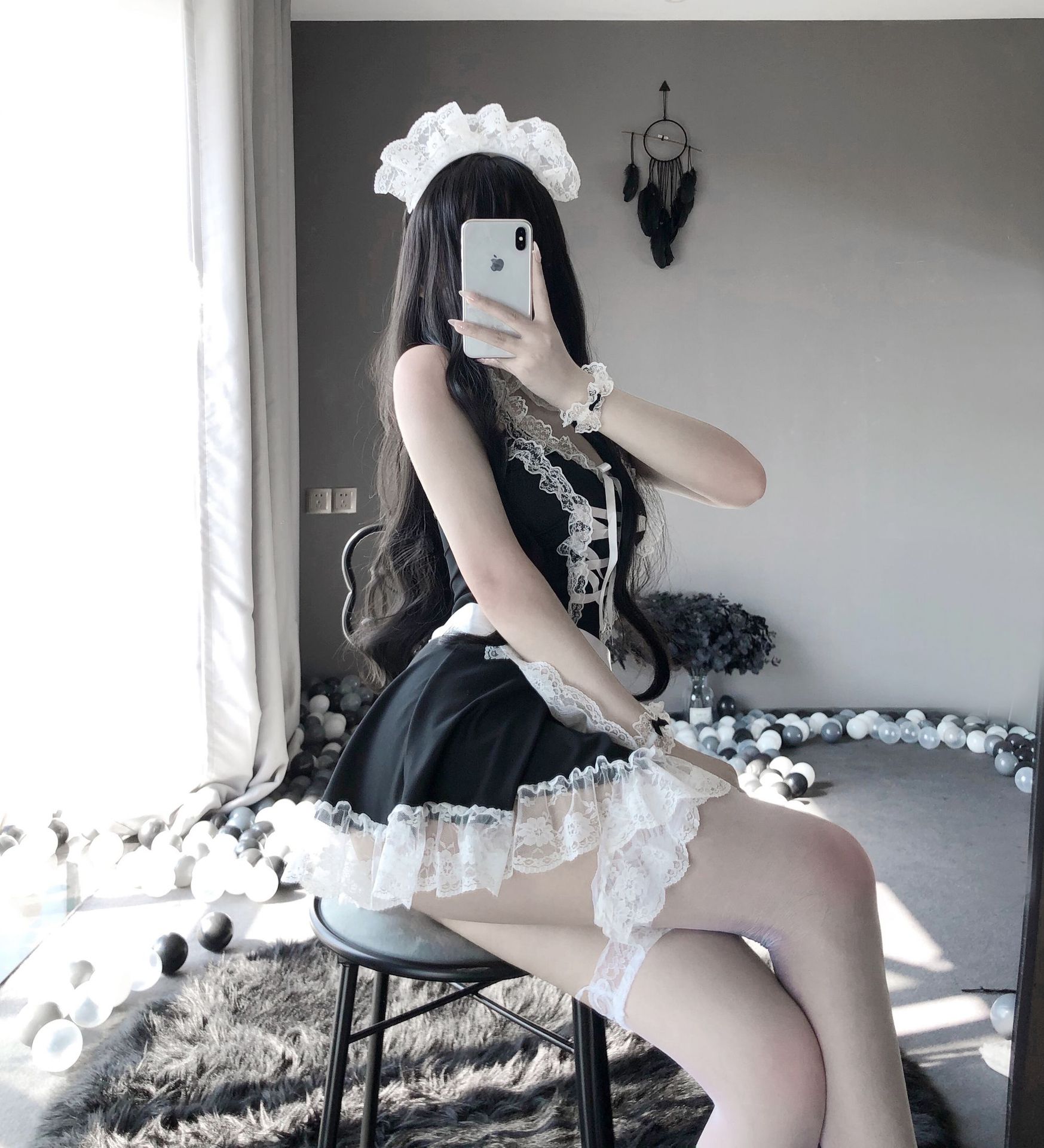 Adult Supplies Sexy Lingerie Sexy Maid Costume Commission Uniform Role Play Lace Deep V Hollow-out Suit for Generation