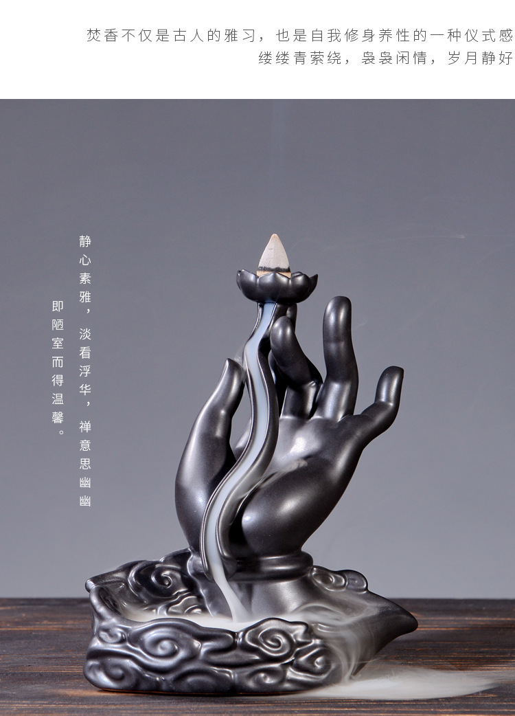 紫砂佛手倒流香家居中式佛手莲花盘香炉居室香具倒流香炉创意摆件