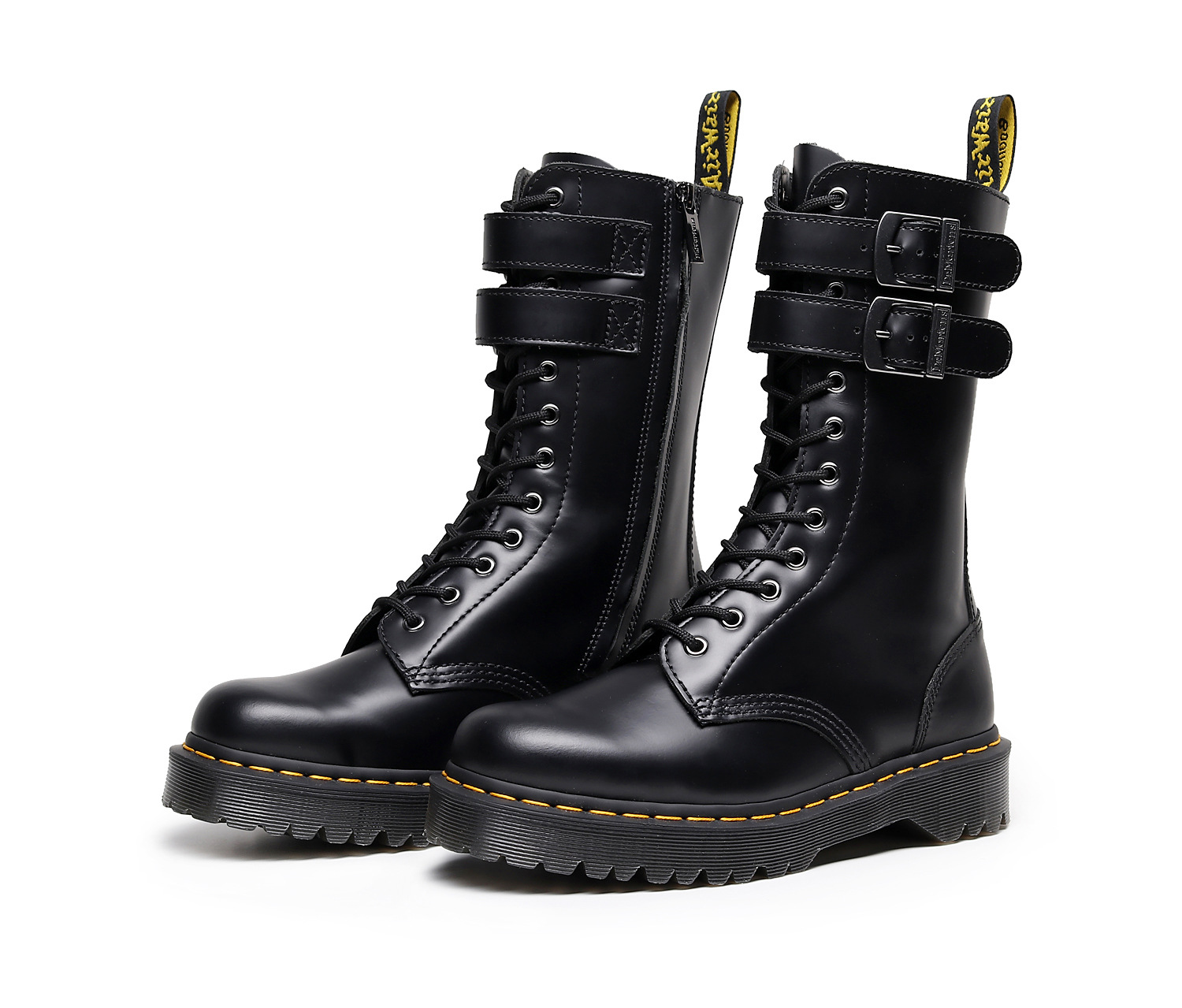 1460圆头搭扣马丁靴中筒女生百搭工装靴女生欧美风12孔潮鞋松糕底