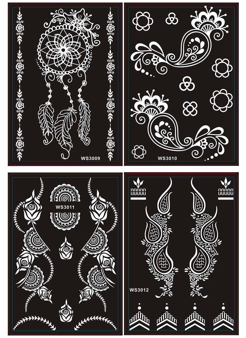 新型网纱镂空纹身模板印度海娜膏身体彩绘纹身贴喷绘纹绣