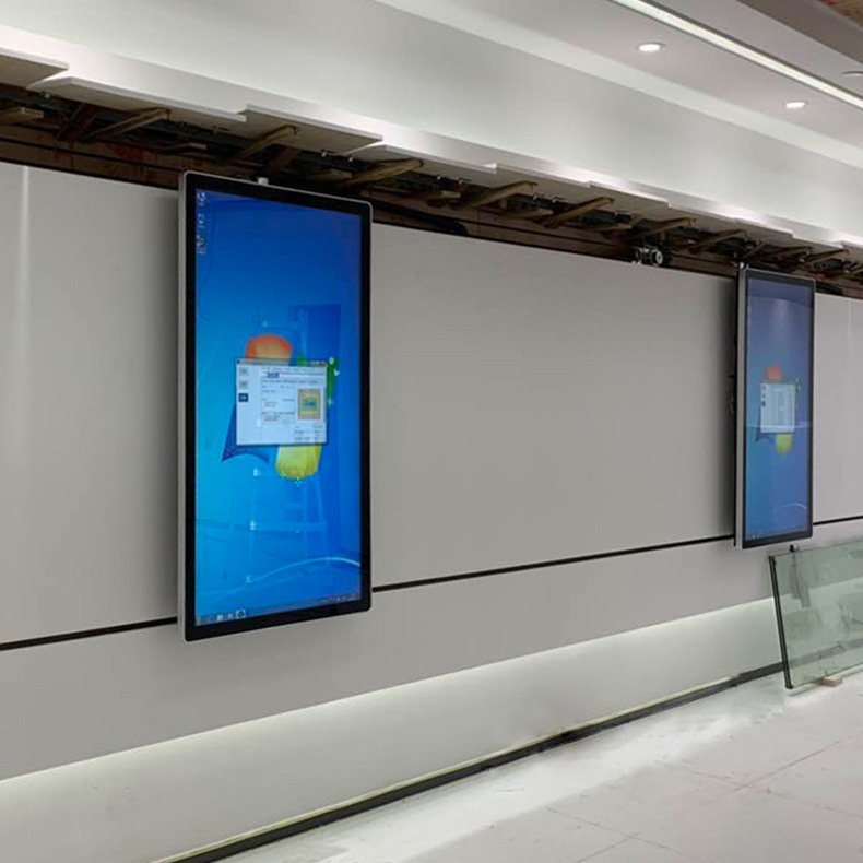 厂家直销43寸55寸电动手动推拉触摸一体机随人移动电视互动滑轨屏