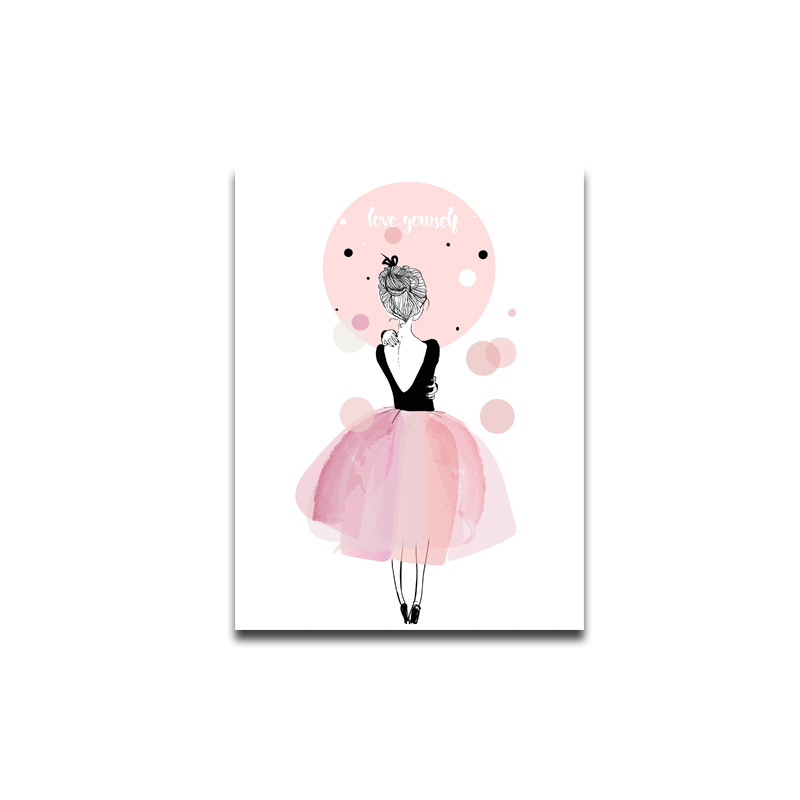 水彩女孩油画女孩背影电脑喷绘油画速卖通亚马逊wish装饰画画芯