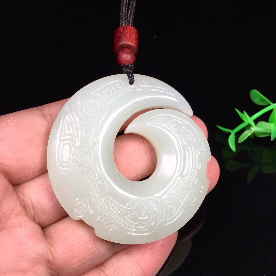 新疆和田玉白玉吊坠转运吊坠轮回挂件男女款时来运转玉挂件送证书