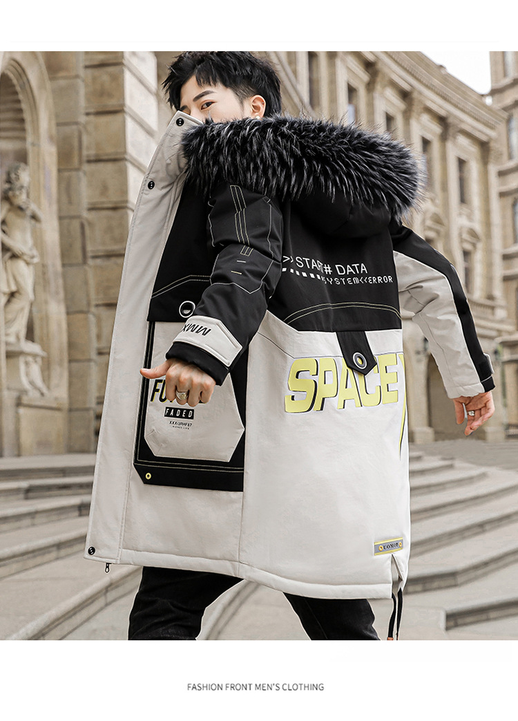 派克服男冬季2020男生中长款韩版加厚连帽休闲青少年男士棉服外套