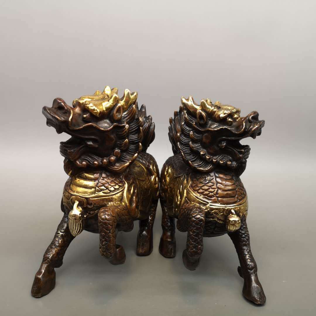 纯铜麒麟摆件乔迁开业家居商务黄铜鎏金工艺品礼品批发