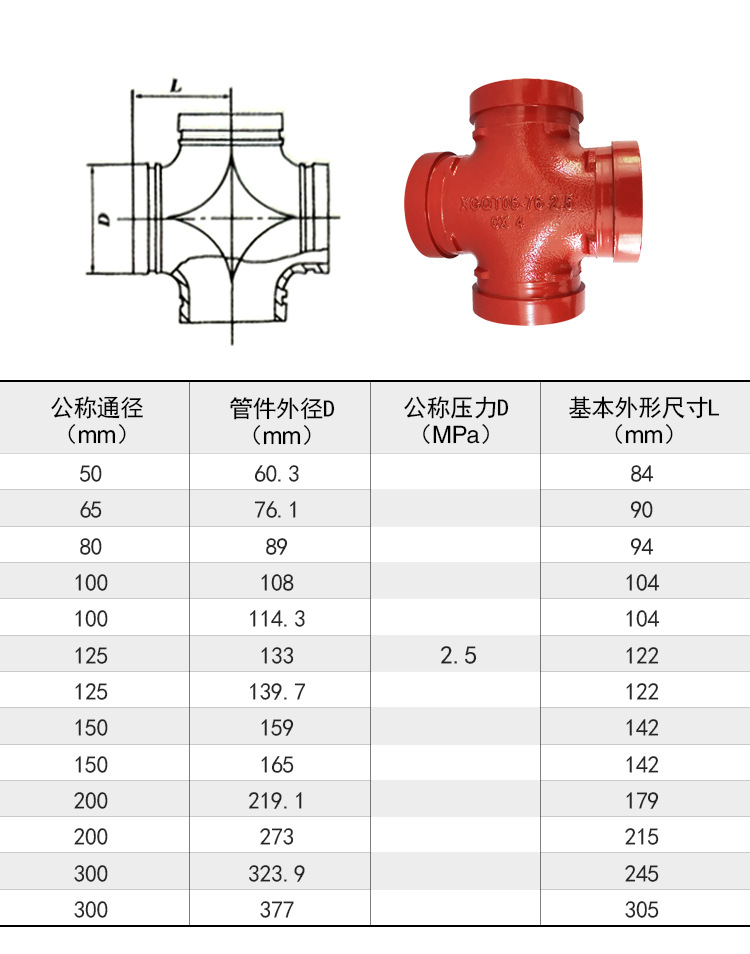 厂家批发沟槽管件沟槽正四通消防管件3c认证工程配件 异径四通