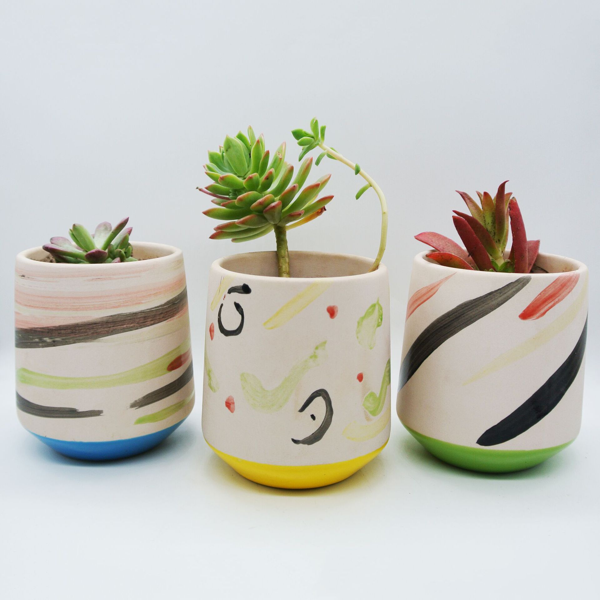 鼓型无光釉陶瓷多肉花盆 鼓型彩绘陶瓷多肉花盆