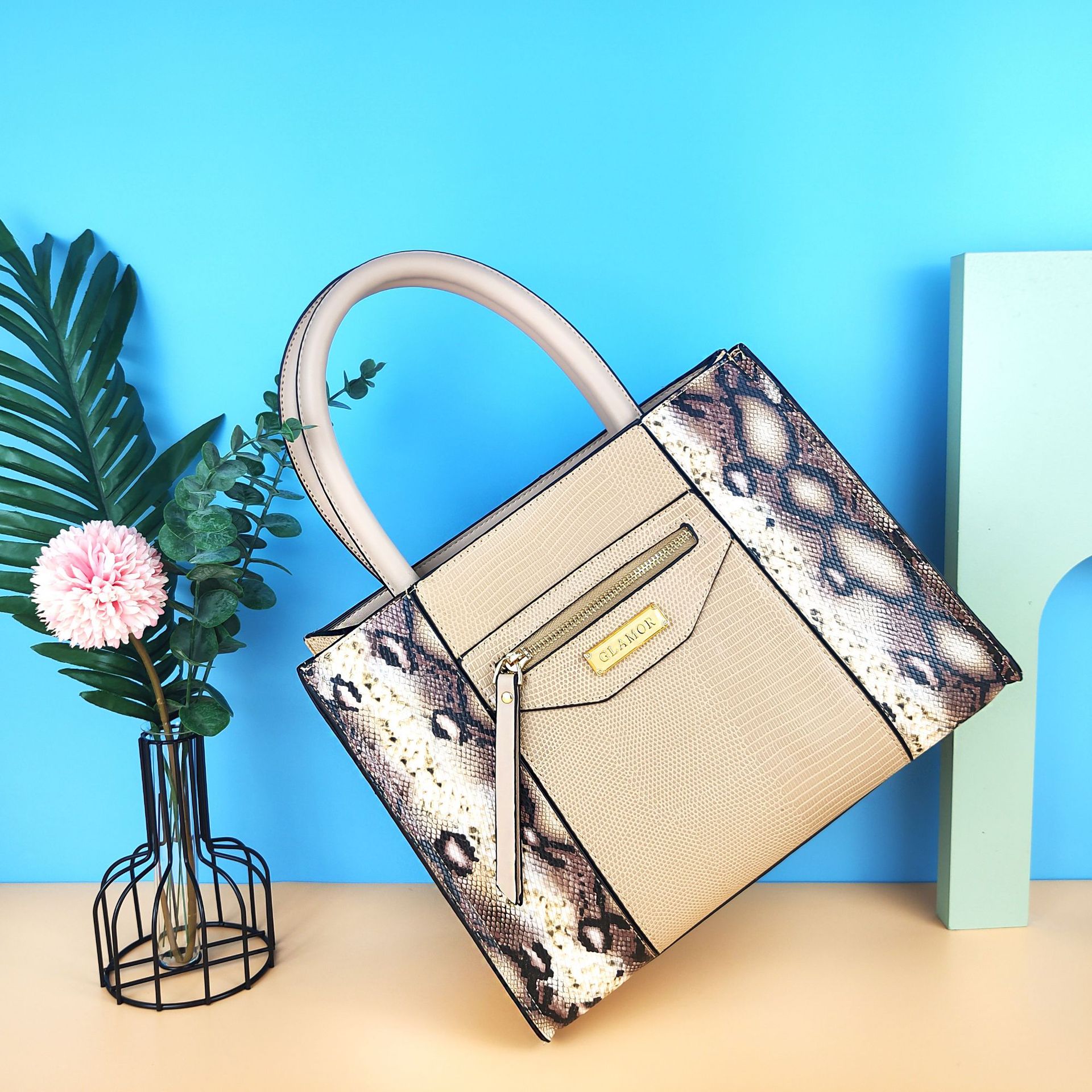 2020新款女包撞色拼接手提包欧美风蛇纹单肩斜挎包大容量百搭包包