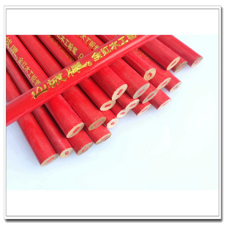 大个子牌粗芯木工铅笔红蓝双色全红扁圆八角