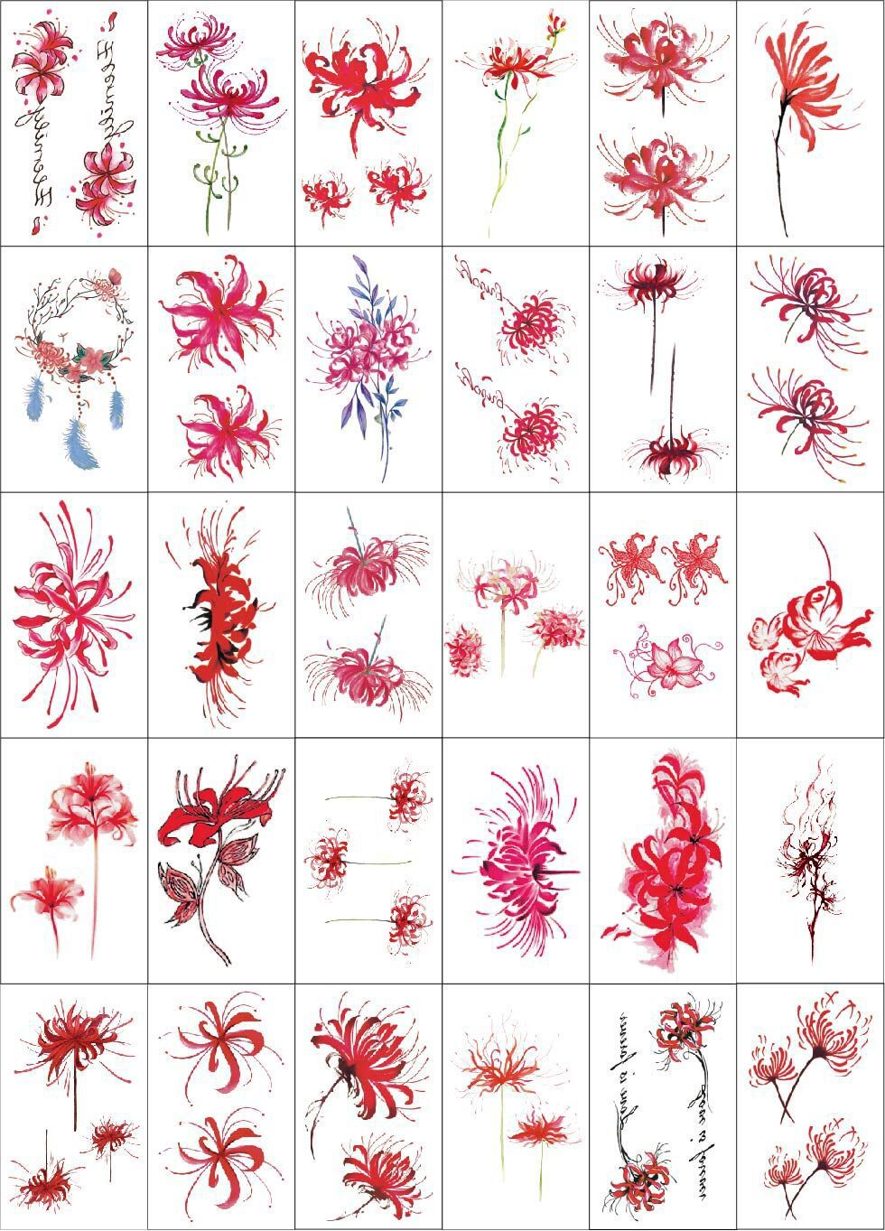 彼岸花纹身贴曼珠沙华防水女持久小清新可爱性感古风锁骨纹身贴纸