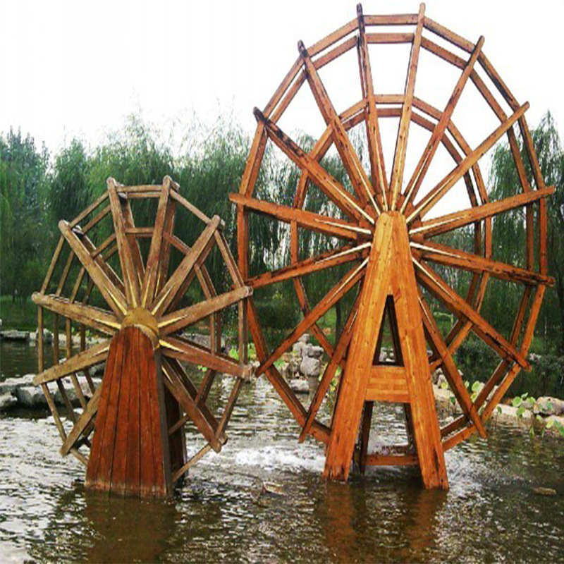 户外水车大型水车景观水车木制风水轮流水鱼池假山喷泉防腐木水车