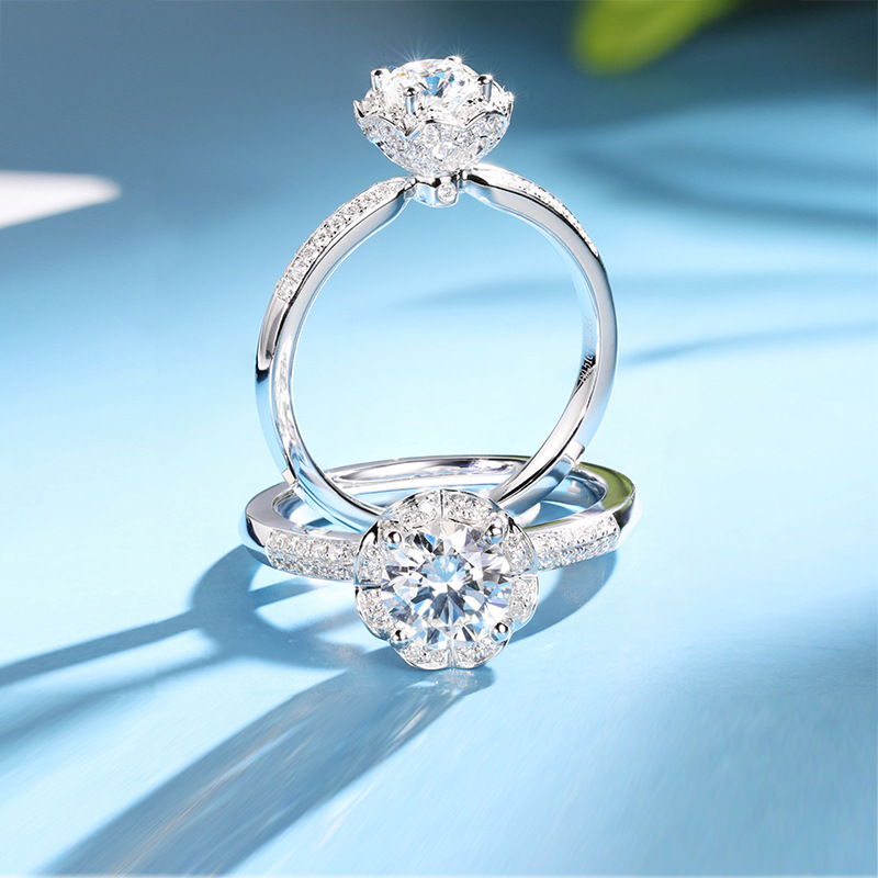 18k金gia1克拉南非钻戒女au750戒托群镶钻石戒指真钻婚钻工厂定制