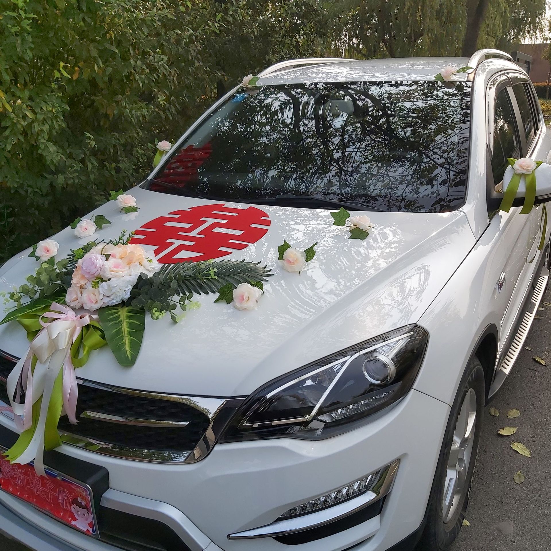 森系主婚车装饰车头花套装仿真玫瑰中式结婚礼车队布置韩式香槟系