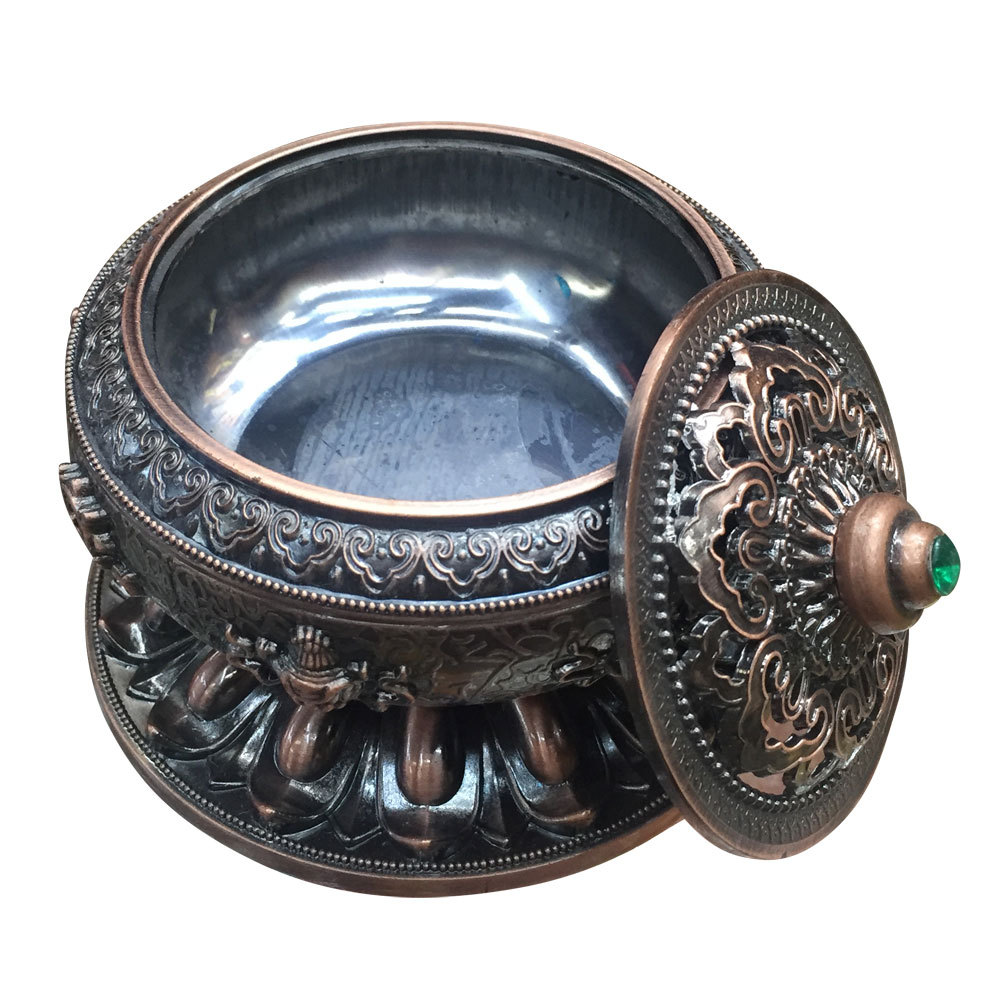 佛教用品法器佛具佛堂熏香炉香炉卧铜香炉香具莲花八吉祥盘香炉