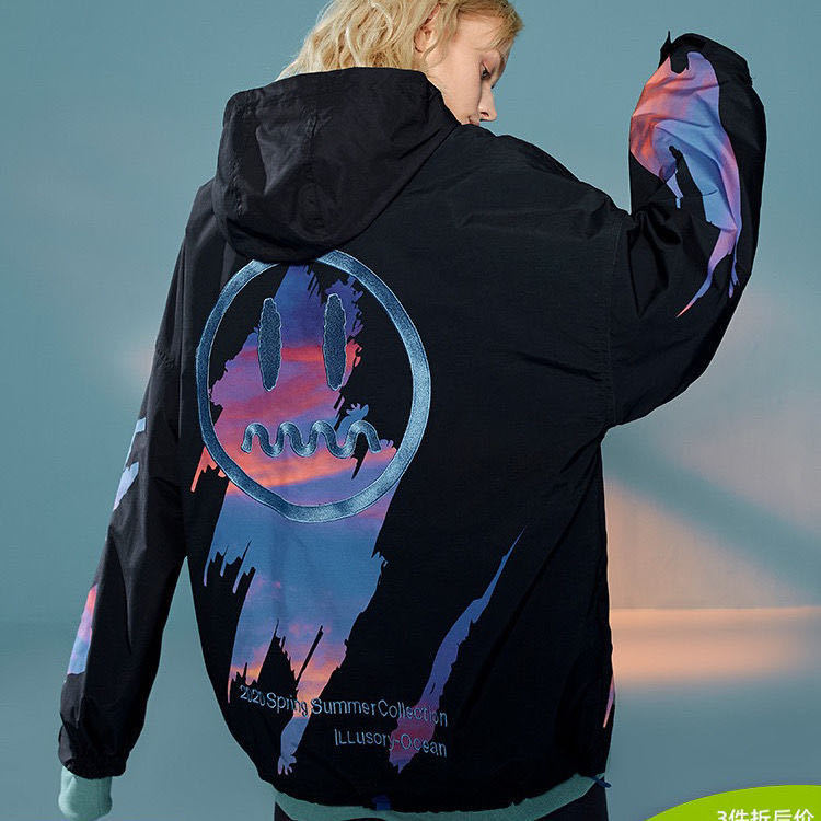 杉荷兮beasterr恶魔鬼脸秋季夹克男情侣数码印花连帽宽松绣花外套