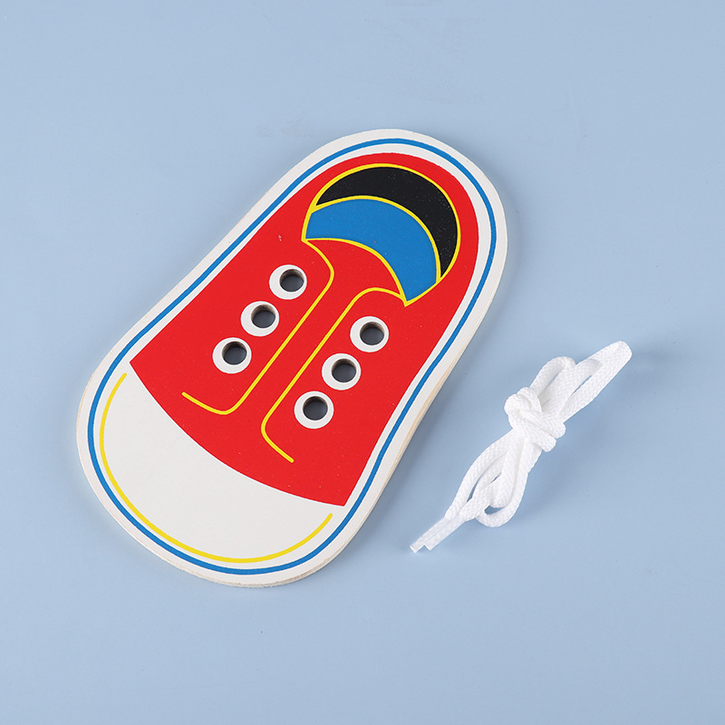 木质穿鞋带绑鞋带教具大班幼儿园儿童玩具系带穿绳单只早教玩具