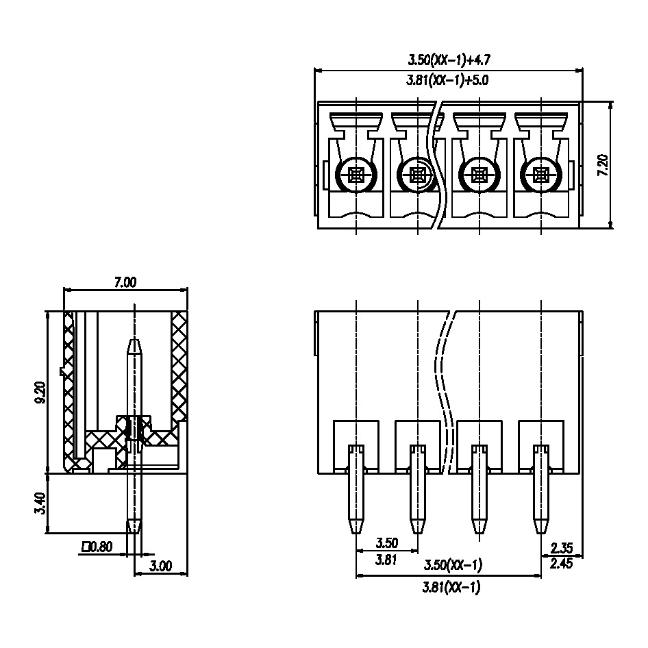 插拔式接线端子hr 15edg-3.81mm 2~24p配直/弯针 阻燃铜 黑色